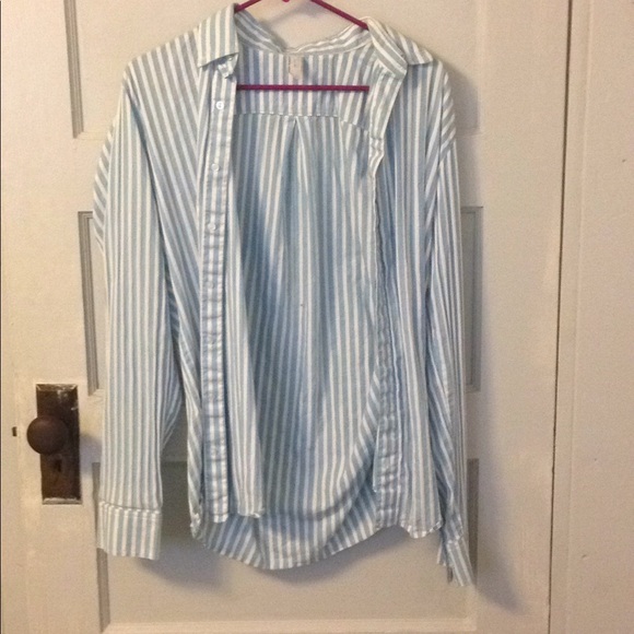 Blue and white American apparel long sleeve shirt - Picture 1 of 3